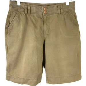 London & London Canvas Bermuda Mid Rise Jeans Shorts Straight Leg Size 10 Khaki